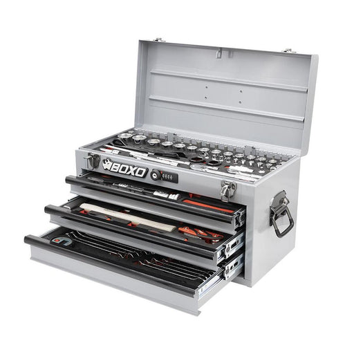 BoxoUSA-MotoBox | 3-Drawer Portable Tool Box with 103-Piece Metric tool Set | Nardo Grey-[product_sku]