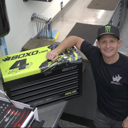 BoxoUSA MotoBox | Ricky Carmichael 26" 5-Drawer Portable Tool Box with 103-Piece Metric Motorcycle Tool Set MOTOBX5-BK-RC2