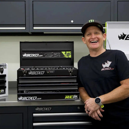 BoxoUSA MotoBox | Ricky Carmichael 3-Drawer Portable Tool Box with 103-Piece Metric Motorcycle Tool Set MOTOBX1-BK-RC2