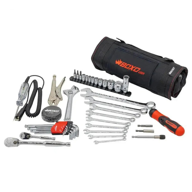 BoxoUSA Motorcycle Roll | 48-Piece SAE V-Twin Motorcycle Tool Kit PA925