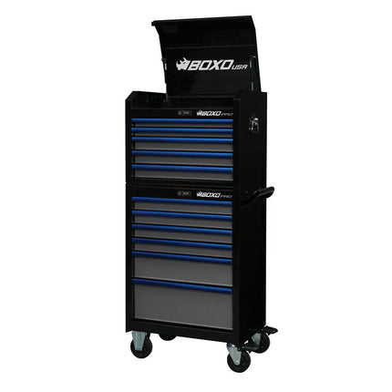 BoxoUSA Pro Series | 26" 11-Drawer Rolling Tool Box | Black and Blue 26TB-BK-B