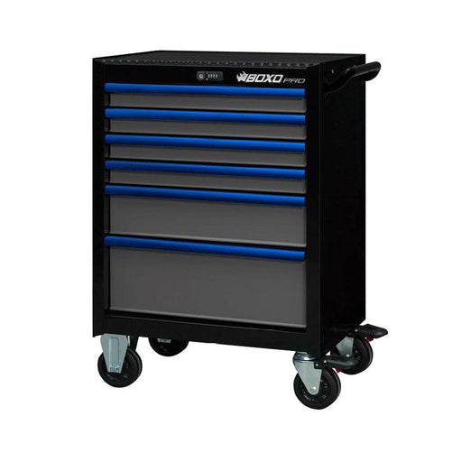 BoxoUSA-Pro Series | 26" 6-Drawer Bottom Roll Tool Cabinet | Gloss Black, Blue Trim-[product_sku]