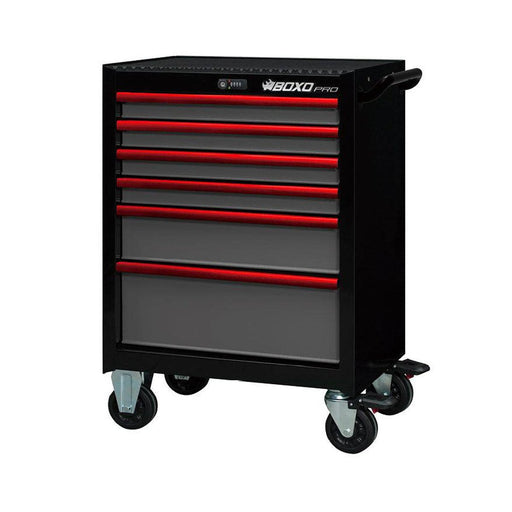 BoxoUSA-Pro Series | 26" 6-Drawer Bottom Roll Tool Cabinet | Gloss Black, Red Trim-[product_sku]