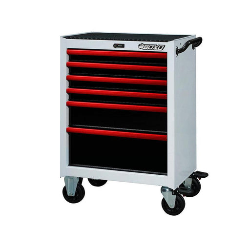 BoxoUSA-Pro Series | 26" 6-Drawer Bottom Roll Tool Cabinet | Gloss White, Red Trim-[product_sku]