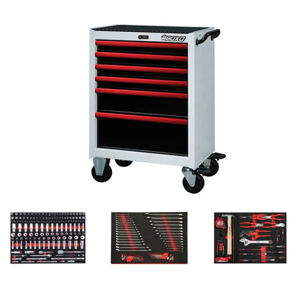 BoxoUSA Pro Series | 26" 6-Drawer Rolling Tool Box with 233-Piece Master Tool Set 26BM-W-R