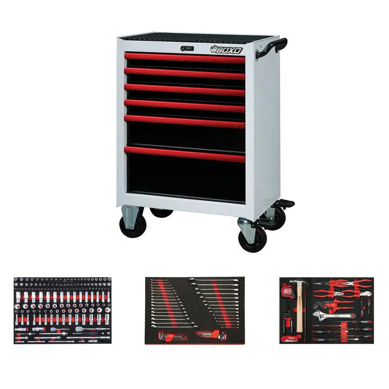 BoxoUSA Pro Series | 26" 6-Drawer Rolling Tool Box with 233-Piece Master Tool Set 26BM-W