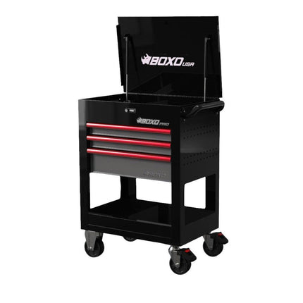 BoxoUSA-Pro Series | 28" 3-Drawer Flip top Service Cart Tool Box-UAS2603L-BK-1-R