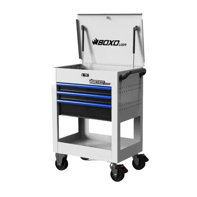 BoxoUSA Pro Series | 28" 3-Drawer Flip top Service Cart Tool Box UAS2603LM-W-B