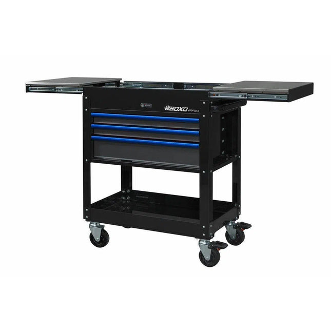 BoxoUSA Pro Series | 35" 3-Drawer Slide-Top Service Cart Tool Box | No Trim UAS340071L-BK-1