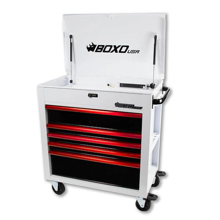 BoxoUSA Pro Series | 35" 5-Drawer Flip-Top Service Cart Tool Box UAS341051L-W-R