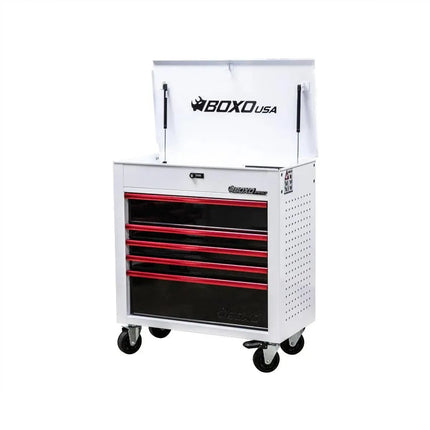 BoxoUSA Pro Series 35" 5-Drawer Flip-Top Service Cart Tool Box UAS342051LM-W-R