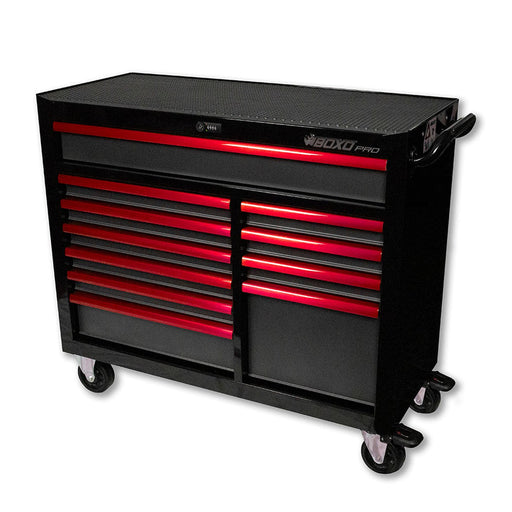 BoxoUSA-Pro Series | 45" 11-Drawer Bottom Roll Tool Cabinet | Gloss Black, Red Trim-[product_sku]