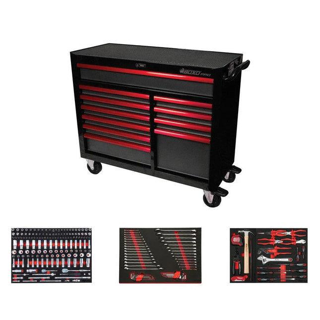 BoxoUSA Pro Series | 45" 11-Drawer Rolling Tool Box with 233-Piece Master Tool Set 45BM-BK-R