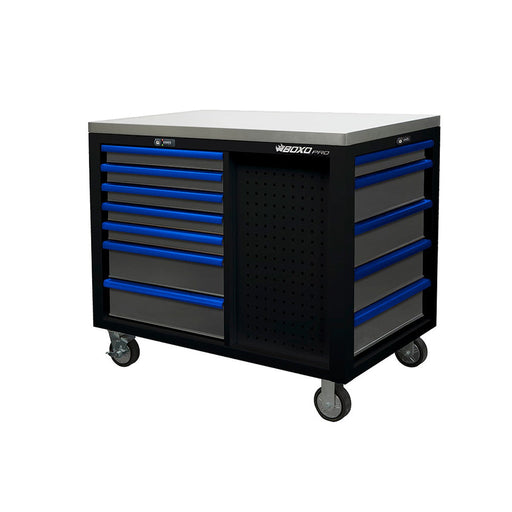 BoxoUSA-Pro Series | 45” 12-Drawer Workstation | Gloss Black, Blue Trim-[product_sku]