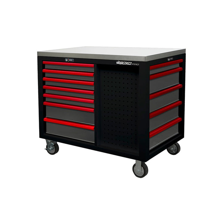 BoxoUSA-Pro Series | 45” 12-Drawer Workstation | Gloss Black, Red Trim-[product_sku]