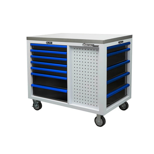 BoxoUSA-Pro Series | 45” 12-Drawer Workstation | Gloss White, Blue Trim-[product_sku]