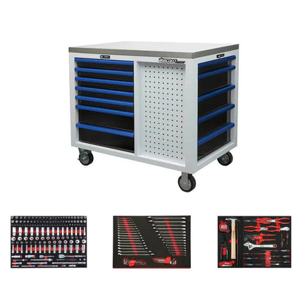 BoxoUSA Pro Series | 45” 12-Drawer Workstation Tool Box with 222-Piece Master Tool Set 45WSM-W-B