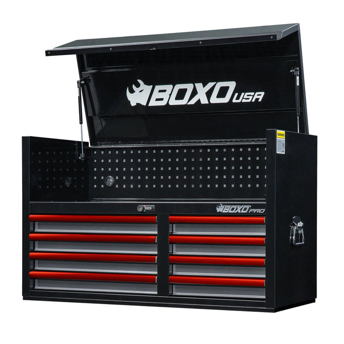 BoxoUSA-Pro Series | 45" 8-Drawer Top Tool Chest | Gloss Black, Red Trim-[product_sku]