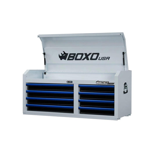 BoxoUSA-Pro Series | 45" 8-Drawer Top Tool Chest | Gloss White, Blue Trim-[product_sku]