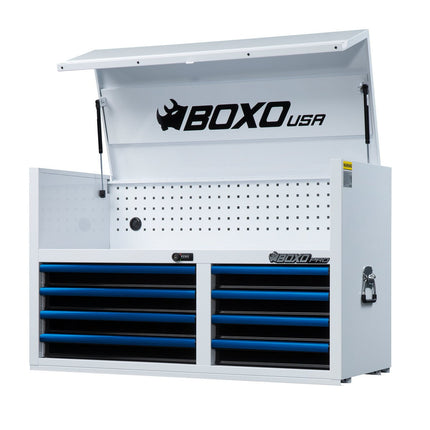 BoxoUSA-Pro Series | 45" 8-Drawer Top Tool Chest | Gloss White, Blue Trim-[product_sku]