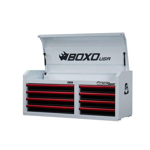 BoxoUSA-Pro Series | 45" 8-Drawer Top Tool Chest | Gloss White, Red Trim-[product_sku]
