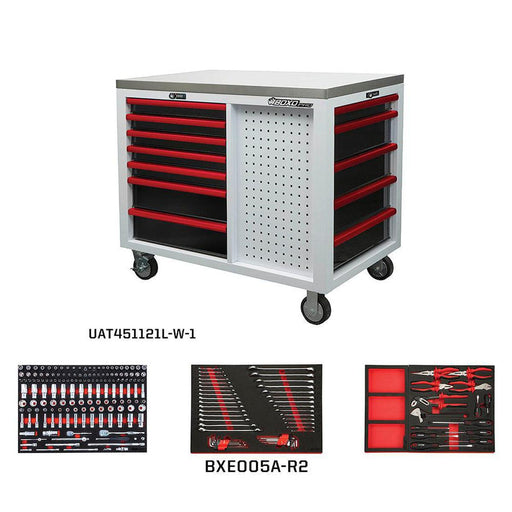 BoxoUSA-Pro Series | 45” Workstation with 217-Piece Master Tool Set | Gloss White, Red Trim-[product_sku]