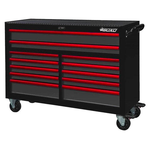 BoxoUSA-Pro Series | 53" 12-Drawer Bottom Roll Tool Cabinet | Gloss Black, Red Trim-[product_sku]