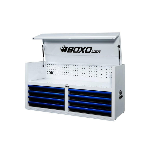 BoxoUSA-Pro Series | 53" 8-Drawer Top Chest Box | Gloss White, Blue Trim-[product_sku]