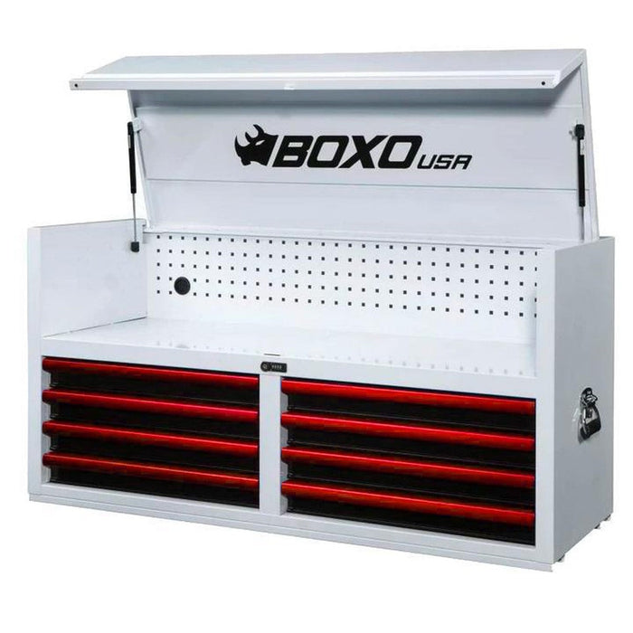 BoxoUSA-Pro Series | 53" 8-Drawer Top Chest Box | Gloss White, Red Trim-[product_sku]