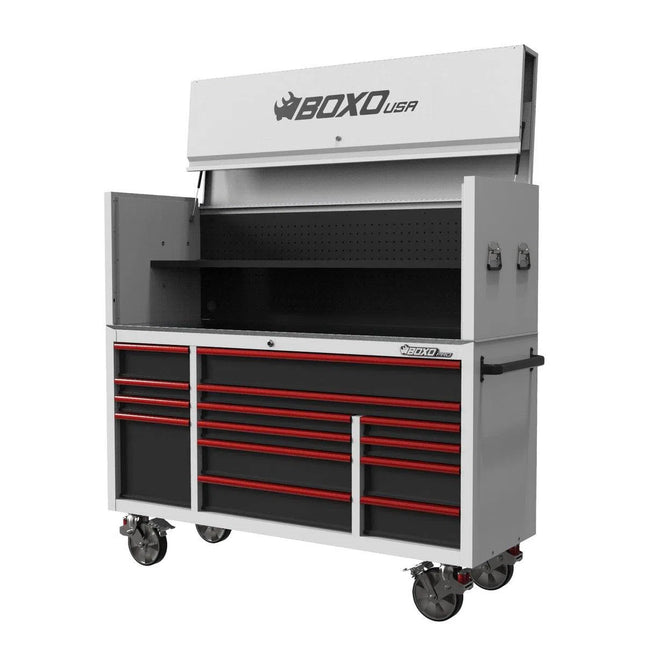 BoxoUSA Pro Series | 72" 14-Drawer Garage Top Rolling Tool Box | White 72TB-W-R