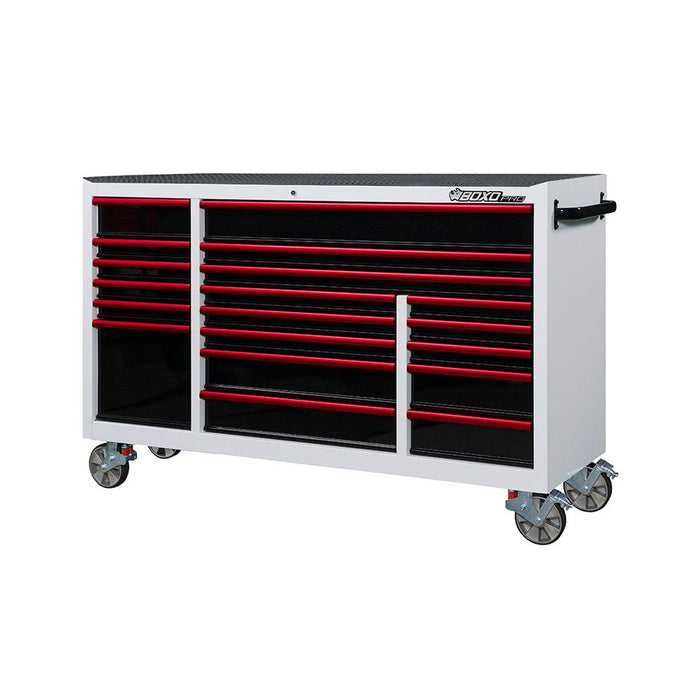 BoxoUSA-Pro Series | 72” 19-Drawer Bottom Roll Cabinet | Gloss White, Red Trim-[product_sku]