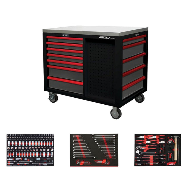 BoxoUSA-Pro Series | Loaded 45” 12-Drawer Workstation Tool Box-45WSM-BK