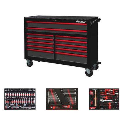 BoxoUSA Pro Series | Loaded 53" 12-Drawer Rolling Tool Box 53BM-BK-R1