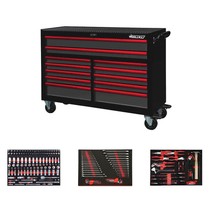 BoxoUSA-Pro Series | Loaded 53" 12-Drawer Rolling Tool Box-53BM-BK-R1