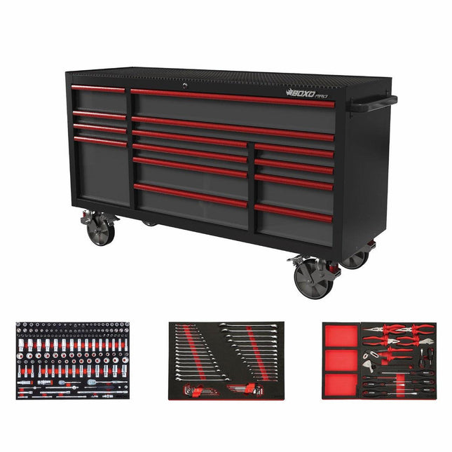 BoxoUSA-Pro Series | Loaded 72" 14-Drawer Rolling Tool Box-72BM-BK-R2