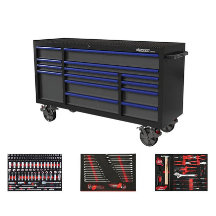 BoxoUSA Pro Series | Loaded 72" 14-Drawer Rolling Tool Box 72BM-BK-R2