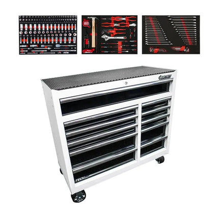 BoxoUSA Tech Series | 41" 11-Drawer Rolling Tool Chest with 222-Piece Master Tool Set | White 41BM-W