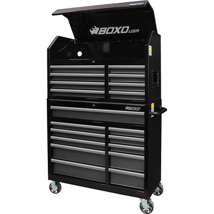 BoxoUSA-Tech Series | 41" 19-Drawer Rolling Tool Box | Black-41TB-BK