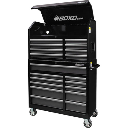 BoxoUSA Tech Series | 41" 19-Drawer Rolling Tool Box | Black 41TB-BK