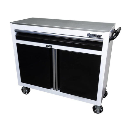BoxoUSA Tech Series | 45" Mobile Stainless Steel Workbench with Storage and Power | White UAT451011LS-W