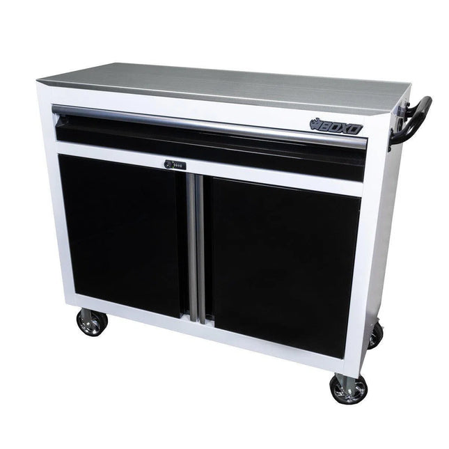 BoxoUSA Tech Series | 45" Mobile Stainless Steel Workbench with Storage and Power | White UAT451011LS-W
