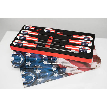 BoxoUSA 8-Piece American Flag Handle Screwdriver Set | 1/3rd EVA Foam BX494-R