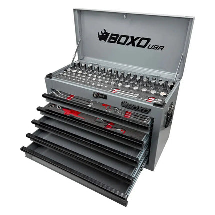 BoxoUSA 159-Piece Metric and SAE Combo 5-Drawer Hand Carry Tool Box ECC26501L-058R2GY1