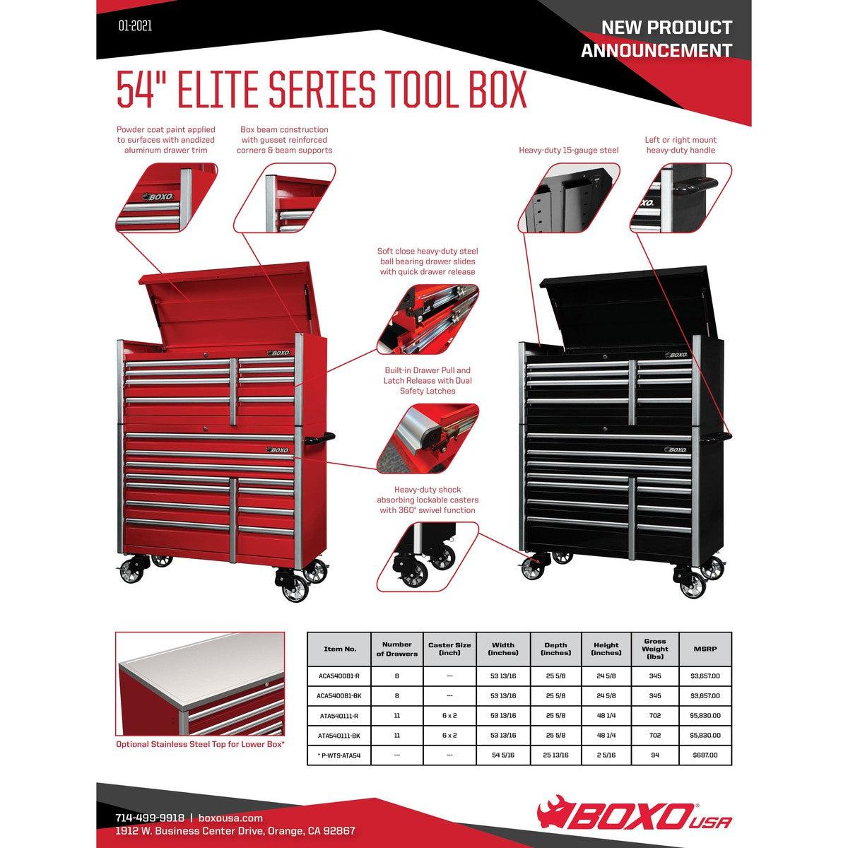 Elite Series | 54" 8-Drawer Top Tool Chest | Red-Boxo USA