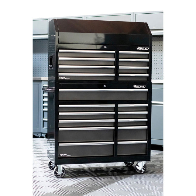 BoxoUSA-Tech Series | 41" 19-Drawer Rolling Tool Box | Black-41TB-BK