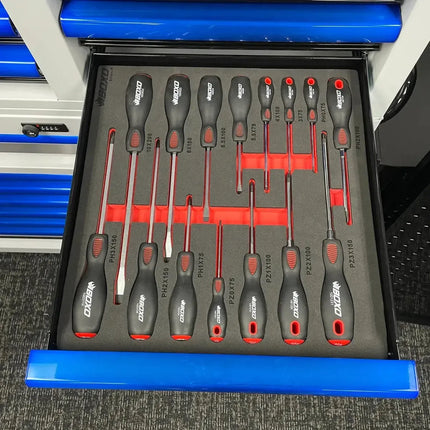 BoxoUSA 15-Piece Slotted, Phillips & Pozi Tip Screwdriver Set | 2/3rd EVA Foam BX094-R