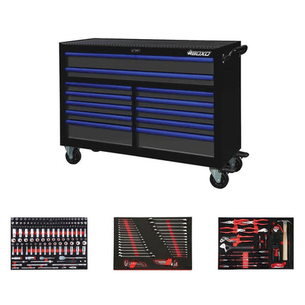 BoxoUSA-Pro Series | Loaded 53" 12-Drawer Rolling Tool Box-53BM-BK-B1