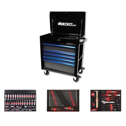 BoxoUSA Pro Series | Loaded 35" 5-Drawer Flip-Top Service Cart Tool Box 35FBM-BK-B