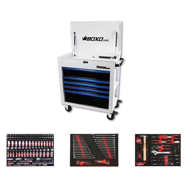 BoxoUSA Pro Series | Loaded 35" 5-Drawer Flip-Top Service Cart Tool Box 35FBM-W-B