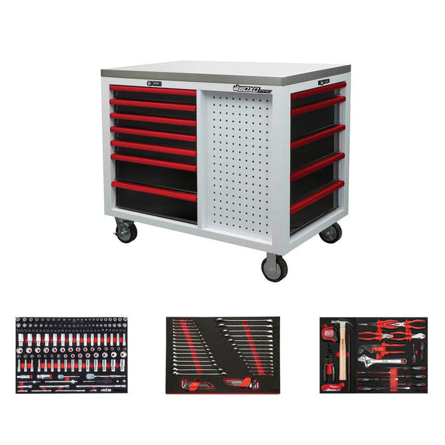 BoxoUSA Pro Series | 45” 12-Drawer Workstation Tool Box with Master Tool Set 45WSM-W